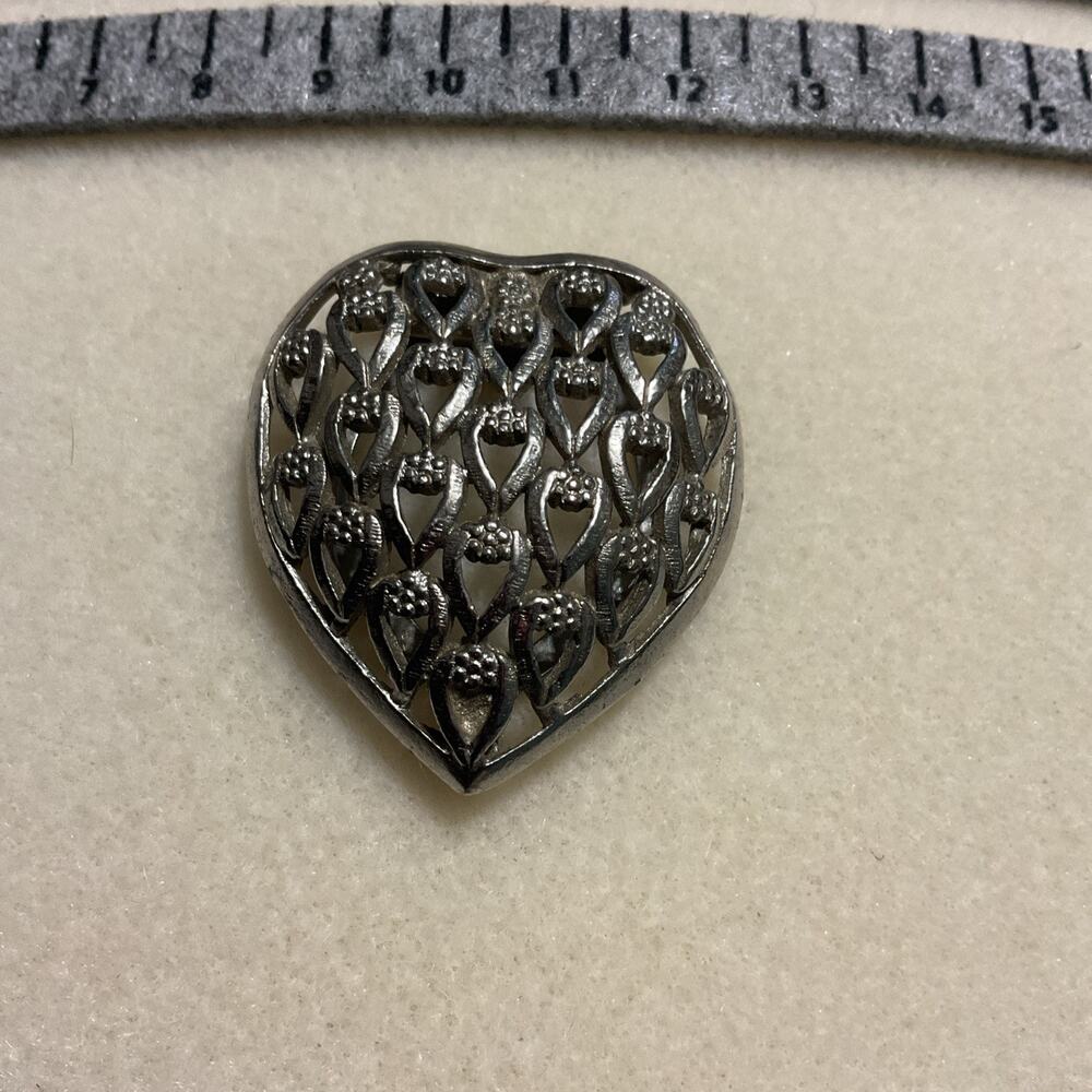 Signed CELEBRITY Scarf/Dress Clip, Heart Shape, Silver Tone Metal, Detailed